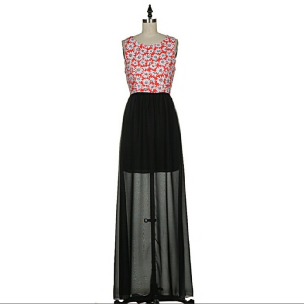 Floral Bust Chiffon Maxi Skirt